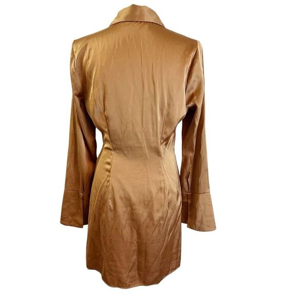 Abercrombie & Fitch Womens Satin Shirt Dress Size Medium Brown Long Sleeve - Picture 3 of 7